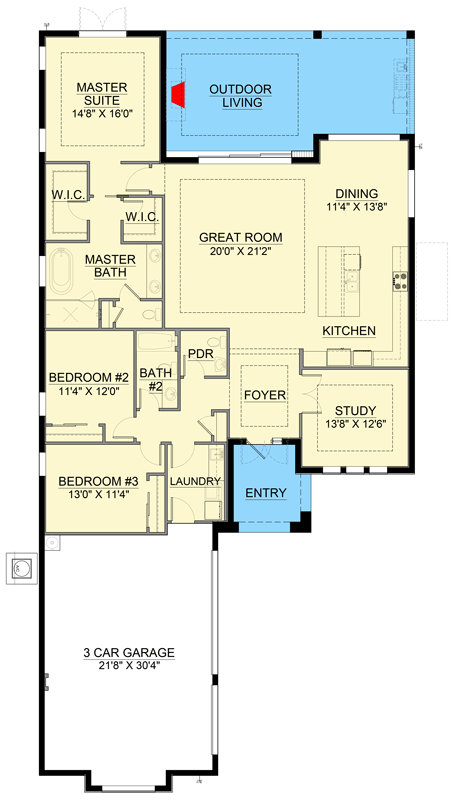 Plan 65804BS: Contemporary Florida Style House Plan with 3 Bedrooms and 3-Car Garage - Floor Plan - Image #7 - Contemporary, Florida-Style, Modern