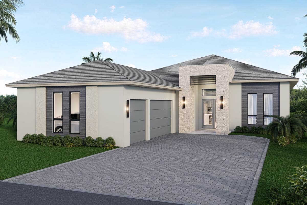 Plan image - 65805BS:Contemporary Florida Style House Plan with 3 Bedrooms and 3-Car Garage