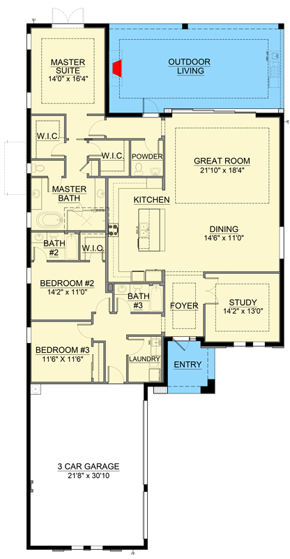 Plan 65805BS: Contemporary Florida Style House Plan with 3 Bedrooms and 3-Car Garage - Floor Plan - Image #6 - Contemporary, Florida-Style, Modern