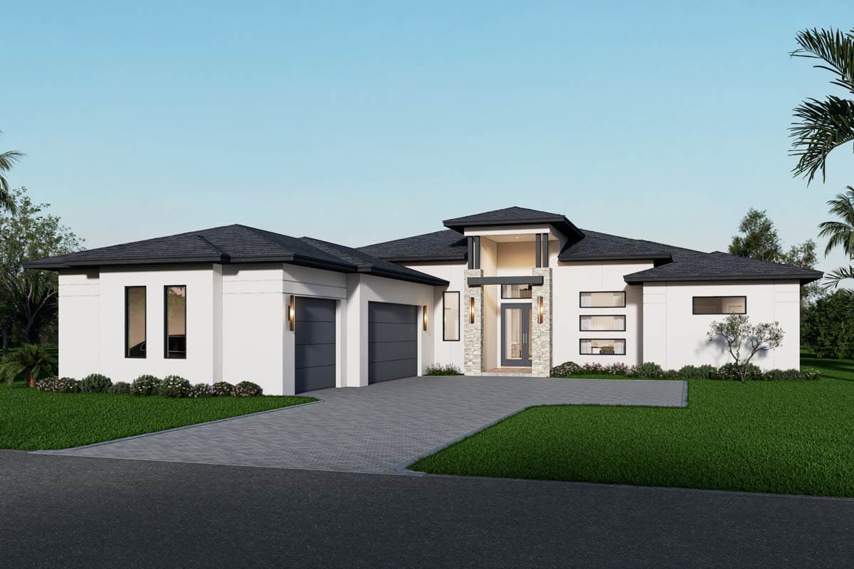 Plan image - 65806BS:Contemporary Florida-Style House Plan with Three Bedrooms and Courtyard Garage