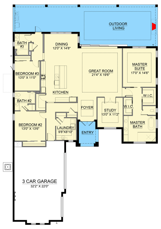 Plan 65806BS: Contemporary Florida-Style House Plan with Three Bedrooms and Courtyard Garage - Floor Plan - Image #6 - Contemporary, Florida-Style, Modern