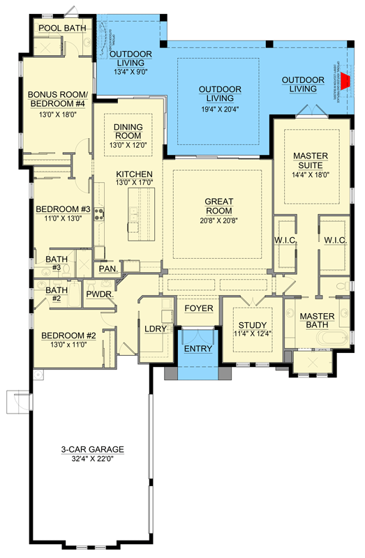 Plan 65810BS: Contemporary Transitional House Plan with 4 Bedrooms and Courtyard Entry - Floor Plan - Image #6 - Contemporary, Florida-Style, Transitional
