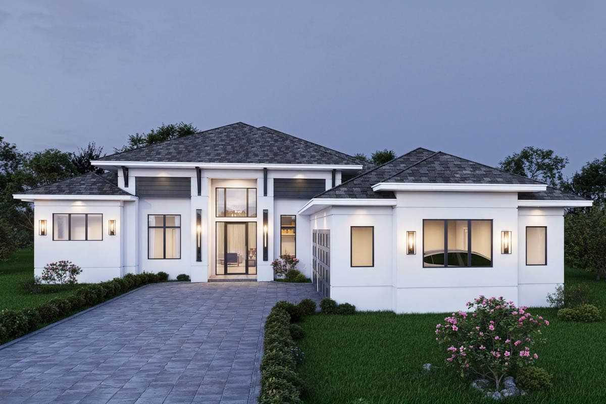 Plan image - 65824BS:Contemporary Four-Bedroom House Plan with Three-Car Courtyard Garage