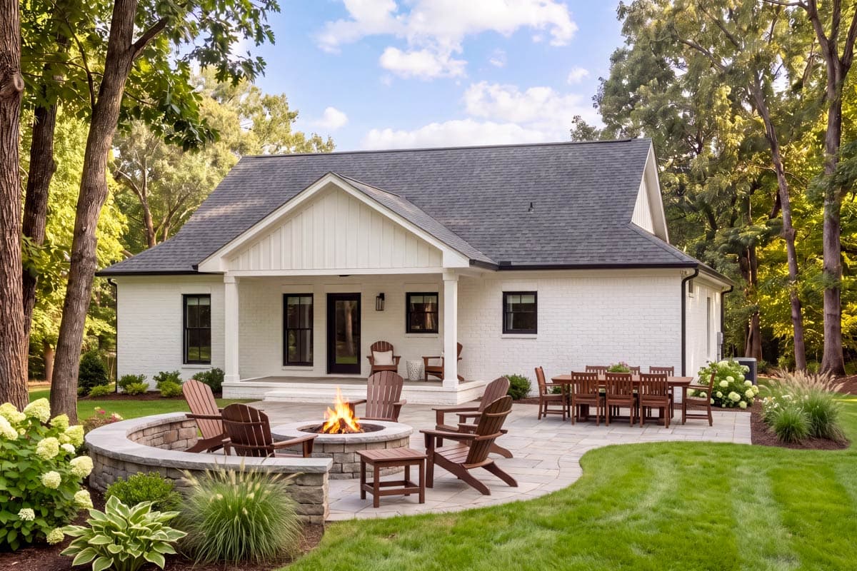 Plan 52055HZ: Efficient 3-Bed Modern Farmhouse Plan Under 1500 Sq Ft - Image #2 - Modern Farmhouse, New American, Ranch, Transitional