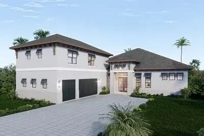 Coastal Florida Style House Plan with 3 Bedrooms and Courtyard Entry