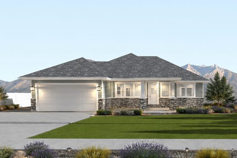 Plan image - 61766UT:Craftsman Ranch House Plan with Three Bedrooms and Two-Car Garage