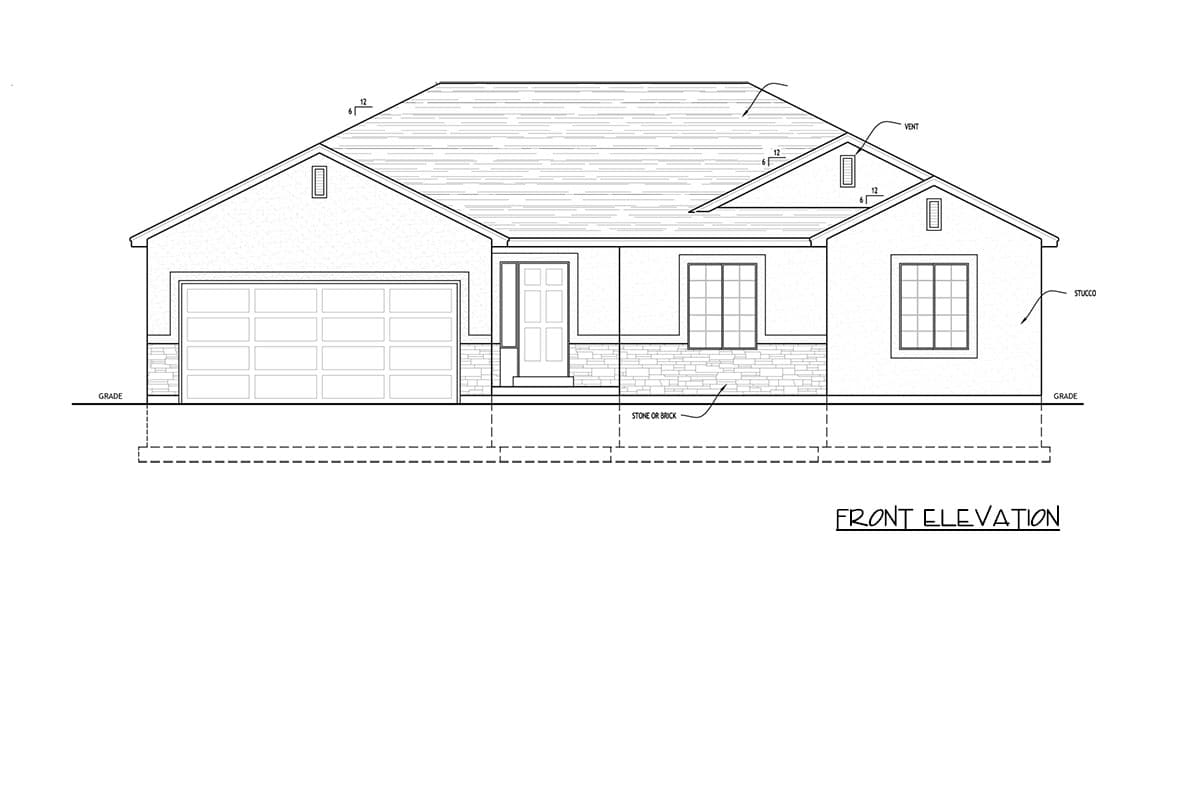 Plan 849145PGE: Contemporary Ranch House Plan with Three Bedrooms and Two-Car Garage - Image #3 - Craftsman, Ranch, Traditional