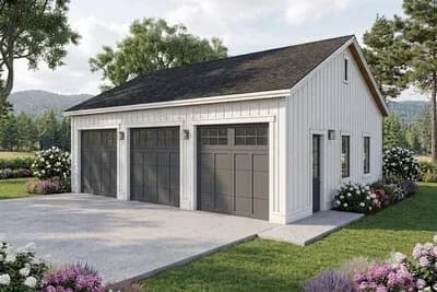 Contemporary Three Car Garage Plan with Spacious Storage and High Ceilings