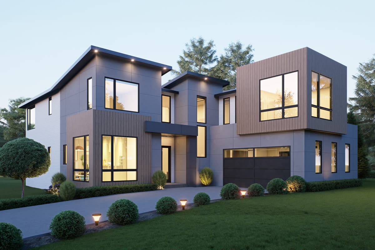 Plan image - 666314RAF:Contemporary Modern House Plan with 5 Bedrooms and Courtyard Entry