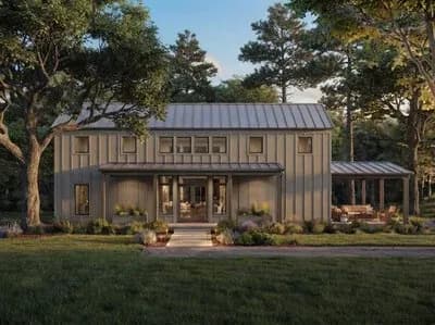 Modern Barndominium House Plan with 4 Bedrooms and Two-Story Great Room