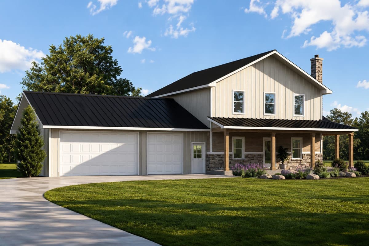 Plan image - 135458GRA:Barndominium Farmhouse House Plan with Three Car Garage