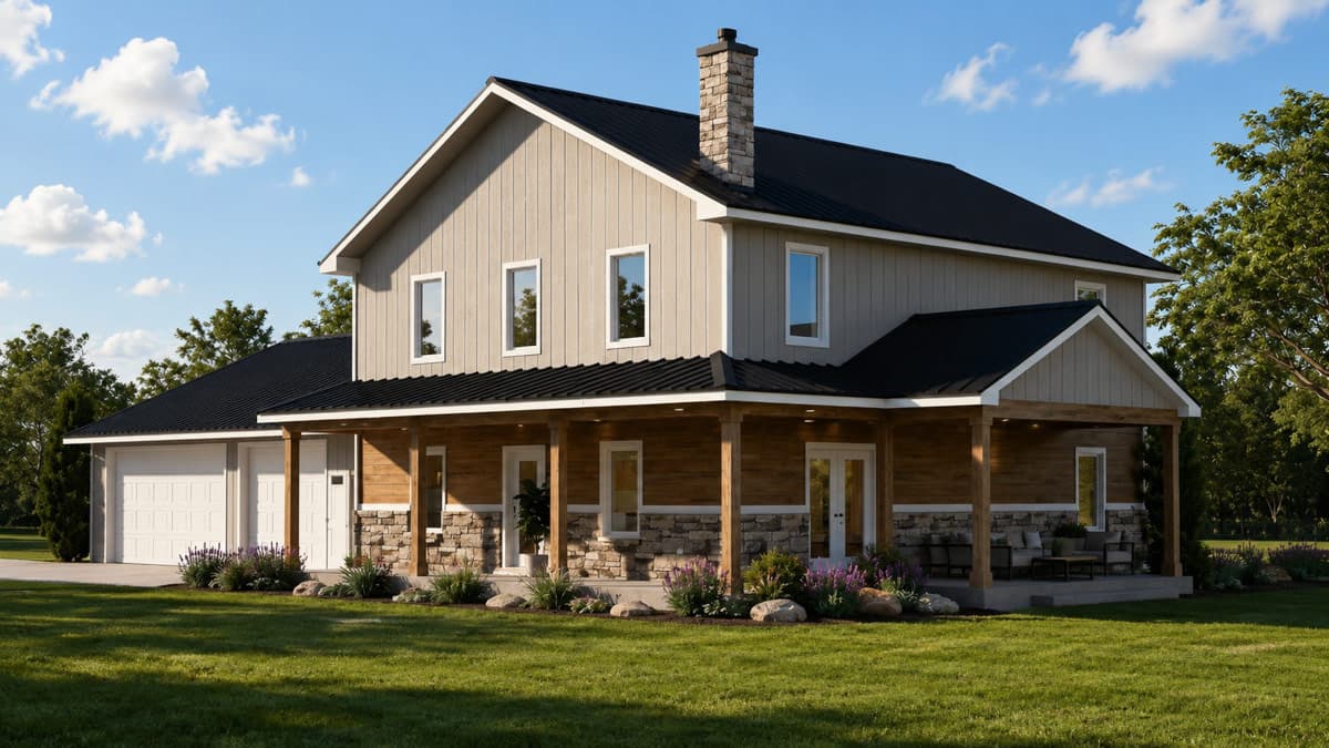 Plan 135458GRA: Barndominium Farmhouse House Plan with Three Car Garage - Image #2 - Barndominium, Country, Craftsman, Farmhouse, Traditional