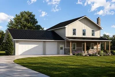 Barndominium Farmhouse House Plan with Three Car Garage