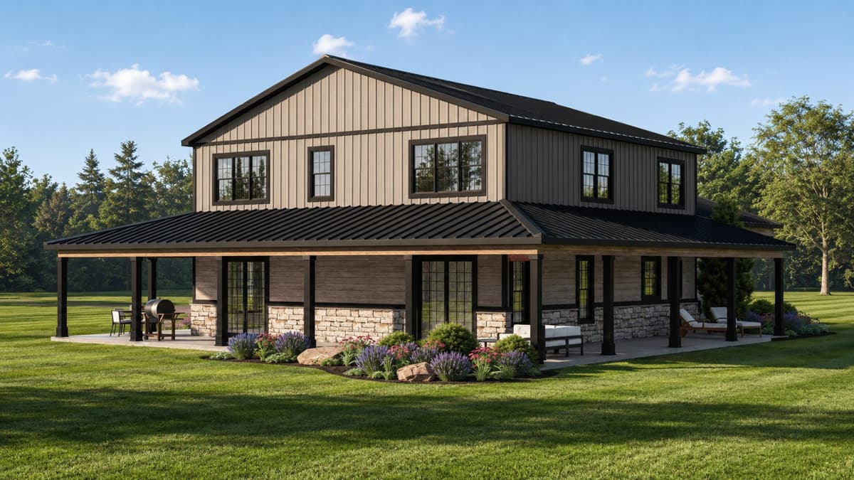 Plan 135460GRA: Modern Farmhouse House Plan with Three Bedrooms and Wraparound Porch - Image #3 - Barndominium, Country, Craftsman, Modern Farmhouse, New American