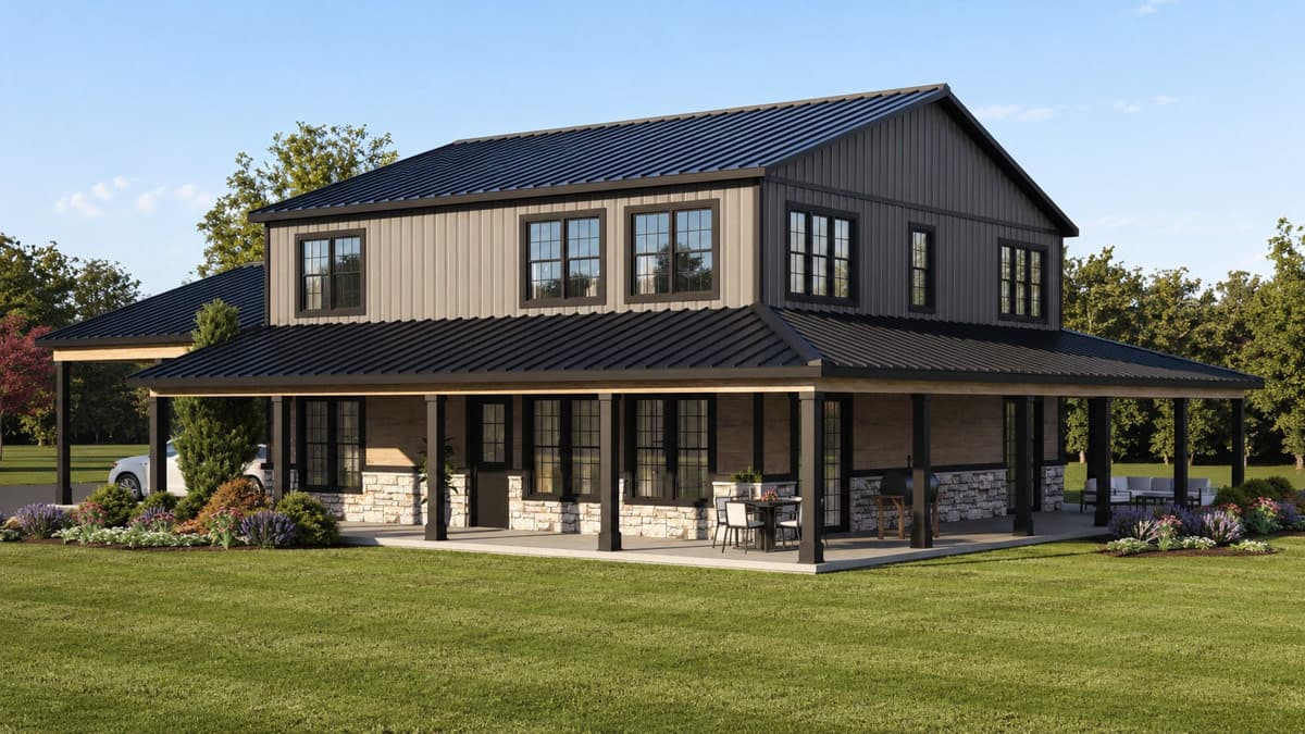 Plan 135460GRA: Modern Farmhouse House Plan with Three Bedrooms and Wraparound Porch - Image #2 - Barndominium, Country, Craftsman, Modern Farmhouse, New American