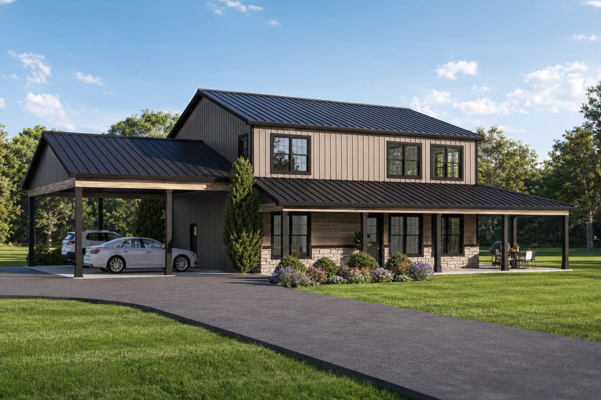 Plan 135460GRA: Modern Farmhouse House Plan with Three Bedrooms and Wraparound Porch - Image #1 - Barndominium, Country, Craftsman, Modern Farmhouse, New American