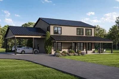 Modern Farmhouse House Plan with Three Bedrooms and Wraparound Porch