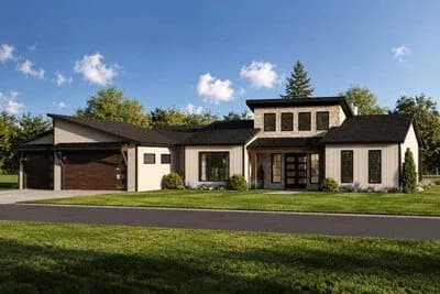Modern House Plan with 3-Car Garage and Split Bedrooms