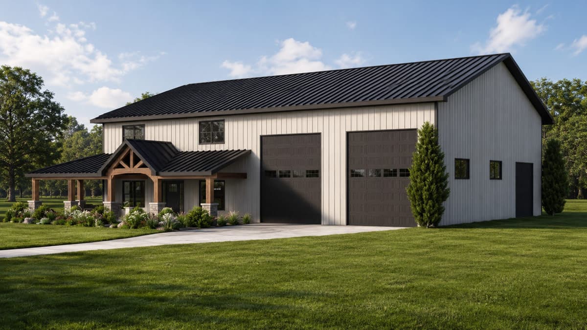 Plan 135462GRA: Modern Barndominium House Plan with Four Bedrooms and Wraparound Porch - Image #2 - Barndominium, Country, New American