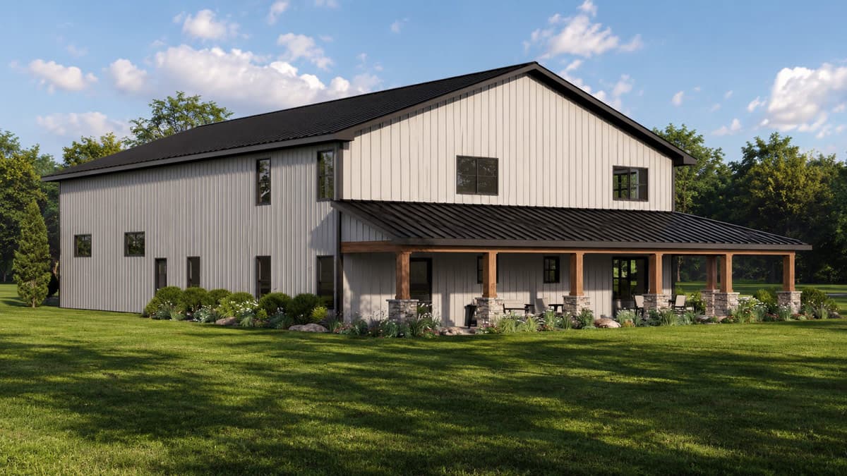 Plan 135462GRA: Modern Barndominium House Plan with Four Bedrooms and Wraparound Porch - Image #4 - Barndominium, Country, New American