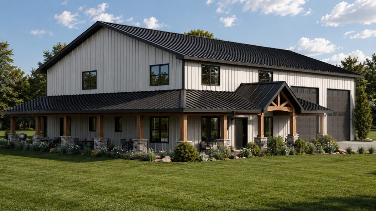 Plan 135462GRA: Modern Barndominium House Plan with Four Bedrooms and Wraparound Porch - Image #5 - Barndominium, Country, New American