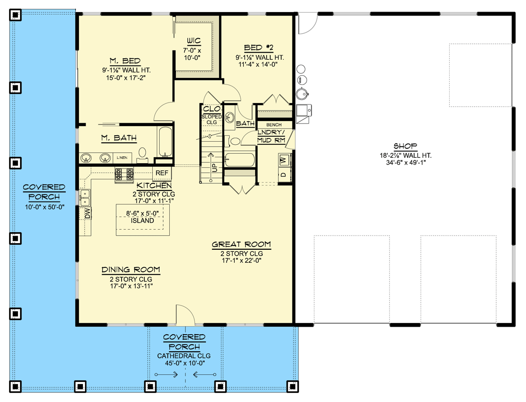 Plan 135462GRA: Modern Barndominium House Plan with Four Bedrooms and Wraparound Porch - Floor Plan - Main Level - Barndominium, Country, New American