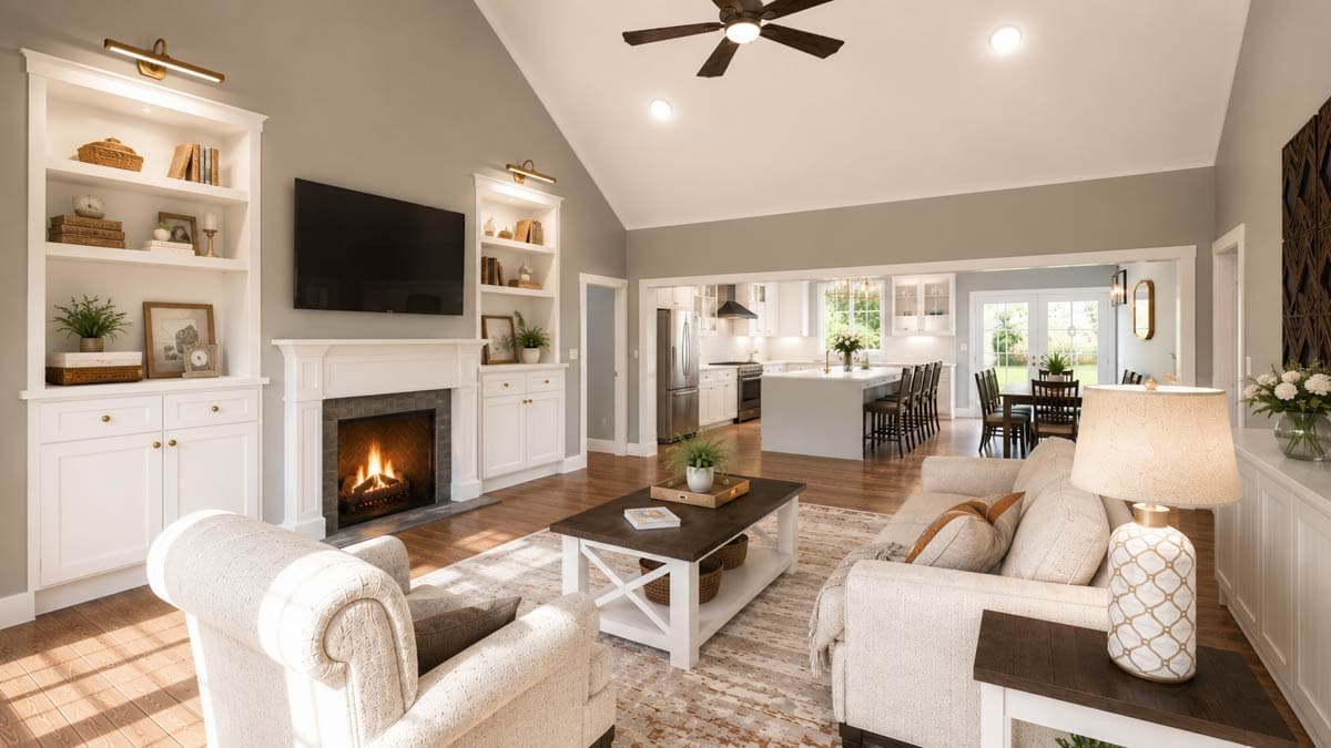 Plan 25088DH: Flexible 4-Bed Modern Farmhouse Ranch with Vaulted Cathedral Ceiling in Great Room - Image #7 - Country, Modern Farmhouse, New American, Ranch