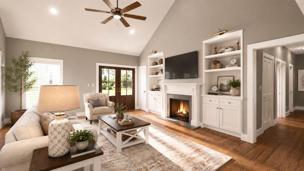 Plan 25088DH: Flexible 4-Bed Modern Farmhouse Ranch with Vaulted Cathedral Ceiling in Great Room - Image #8 - Country, Modern Farmhouse, New American, Ranch