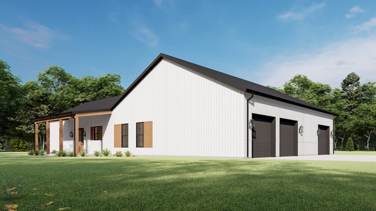 Plan 777078MTL: Modern Barndominium House Plan with Three Bedrooms and Attached Garage - Image #4 - Barndominium