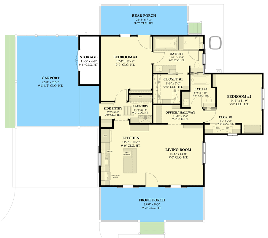 Plan 774010MWK: Charming Southern Cottage House Plan with 2 Bed, Carport, and Front Porch - Floor Plan - Image #13 - Cottage, Country, Modern Farmhouse, Southern, Traditional