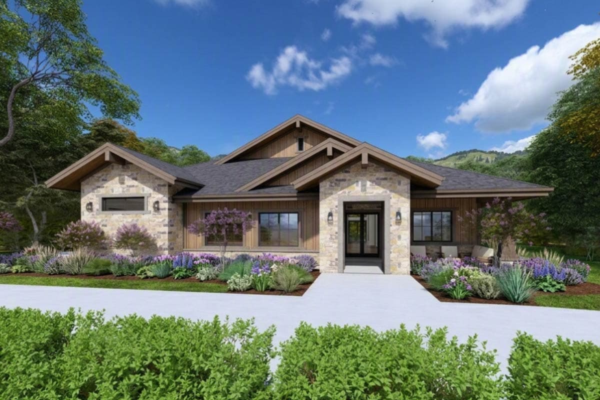 Plan 64574SC: Modern Craftsman House Plan with 3,321 Square Feet and Three-Car Garage - Image #1 - Country, Craftsman, Modern Farmhouse, Mountain