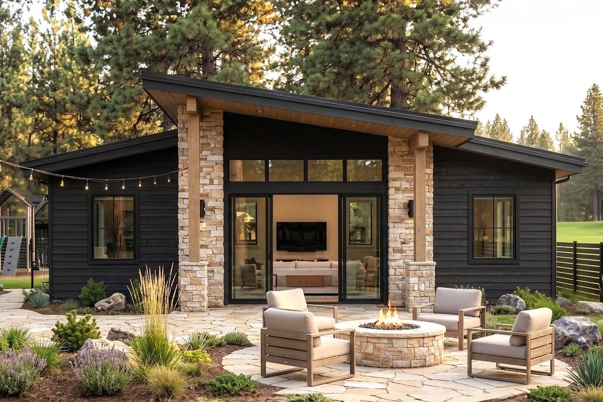 Plan image - 421047HFC:Modern Two Bedroom Mountain Cabin House Plan with Open Living Area