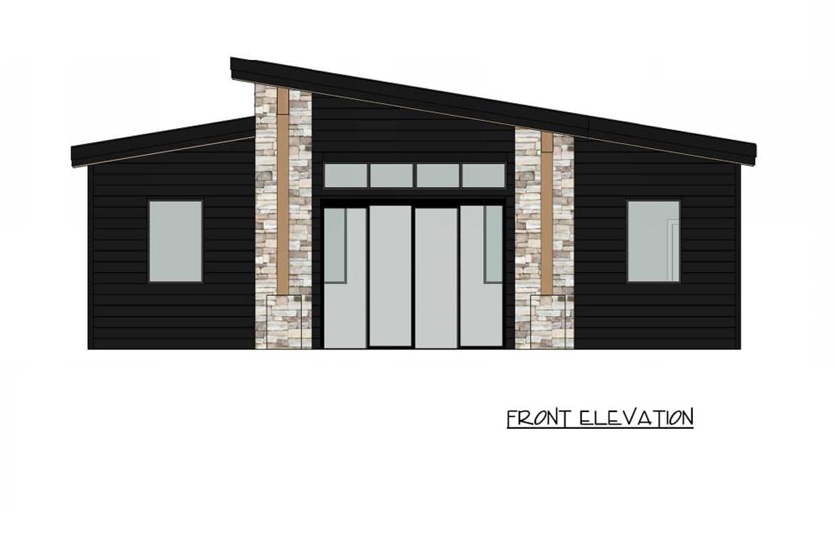Plan 421047HFC: Modern Two Bedroom Mountain Cabin House Plan with Open Living Area - Image #2 - Cabin, Contemporary, Modern, Mountain