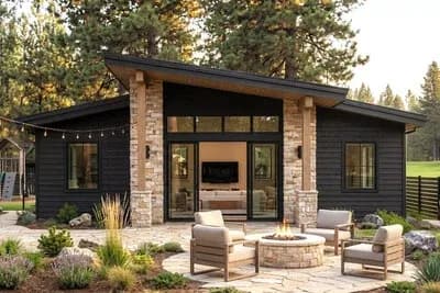 Modern Two Bedroom Mountain Cabin House Plan with Open Living Area