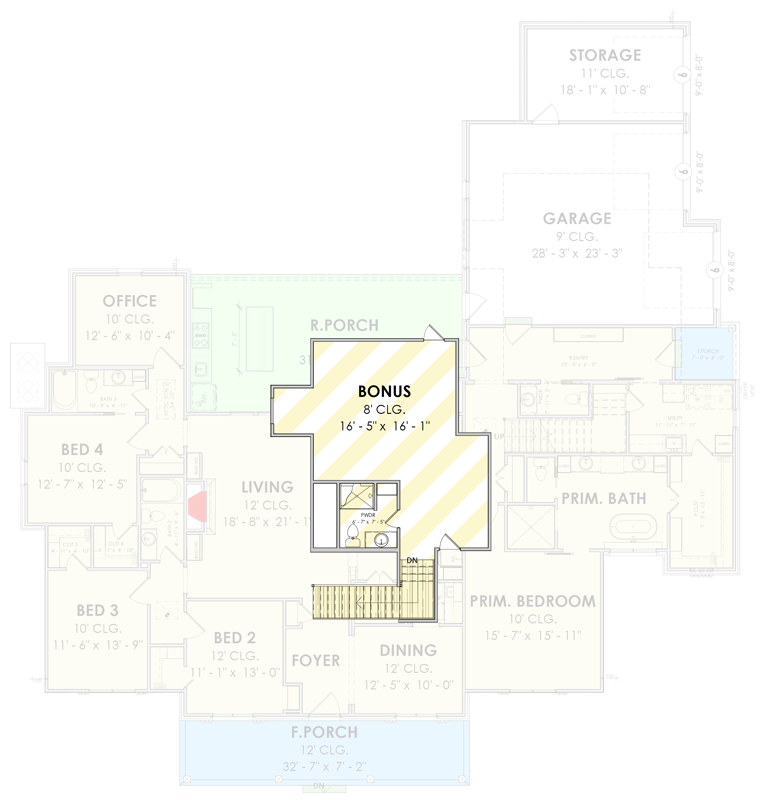 Plan 185052PHD: Elegant Southern Acadian House Plan with 4 Bedrooms and Bonus Space - Floor Plan - Optionally Finished Bonus - Acadian, Cottage, French Country, Southern