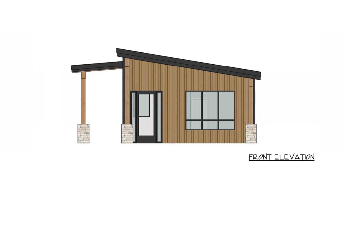 Plan 421050HFC: Mid-Century Modern Cabin ADU House Plan with Two Bedrooms and Expansive Porches - Image #2 - Cabin, Mid Century Modern, Modern, Mountain, Northwest