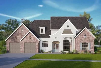 European French Country House Plan with Four Bedrooms and Outdoor Kitchen