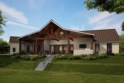 Rustic Mountain House Plan Featuring Four Bedrooms and Outdoor Kitchen