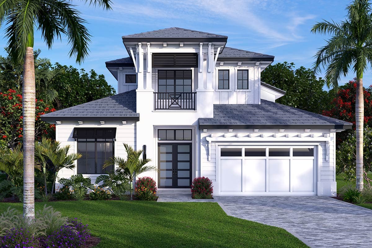 Plan image - 86164BW:Coastal Contemporary Florida Style House Plan with 4 Bedrooms and Lanai