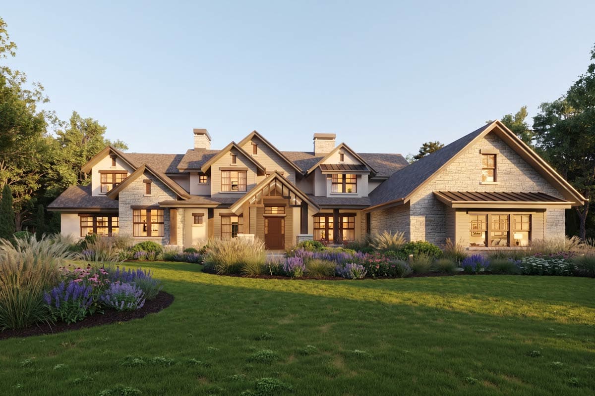 Plan 95383RW: Luxurious Mountain New American House Plan with 4-Car Garage - Image #1 - Mountain, New American