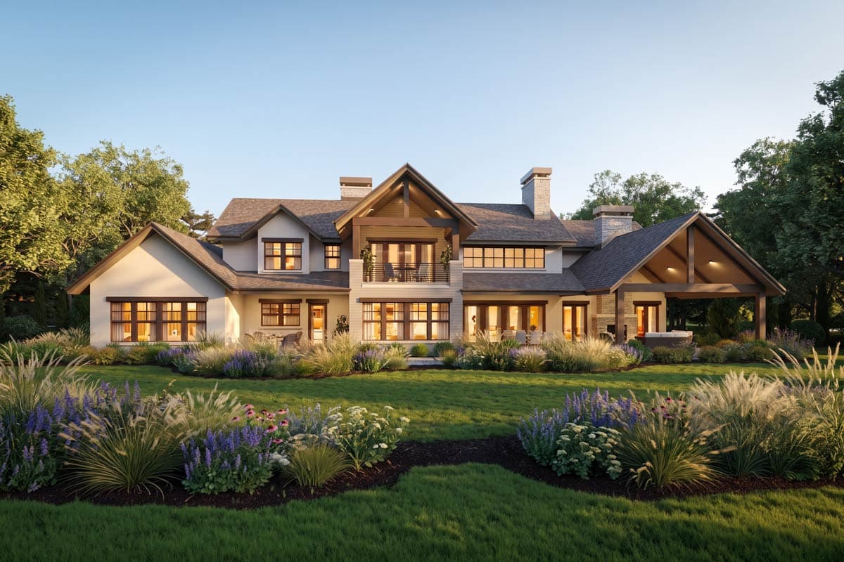 Plan 95383RW: Luxurious Mountain New American House Plan with 4-Car Garage - Image #2 - Mountain, New American