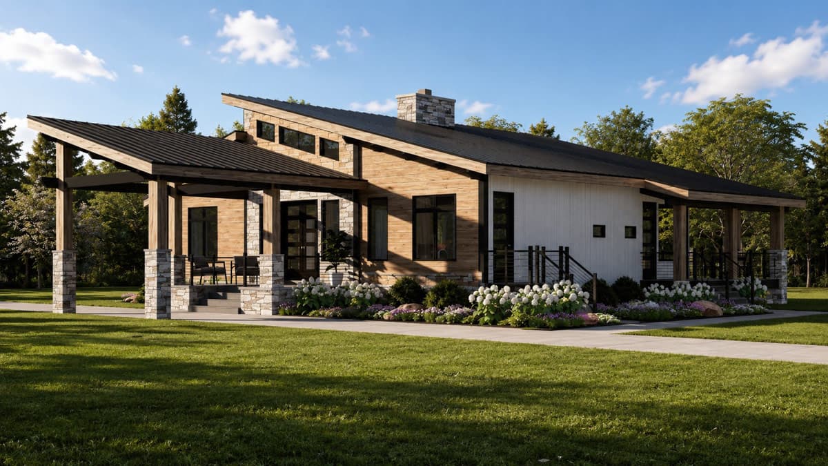 Plan 135463GRA: Modern New American House Plan with 3 Bedrooms and Porte Cochere - Image #2 - Contemporary, Craftsman, Modern, Mountain, New American
