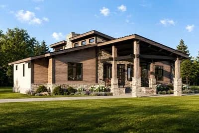 Modern New American House Plan with 3 Bedrooms and Porte Cochere