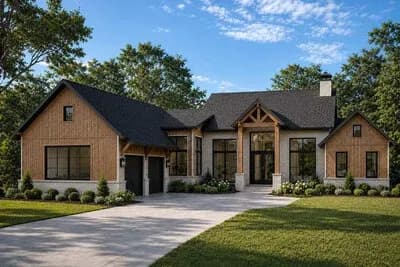 Craftsman Farmhouse House Plan with 3 Bedrooms and Vaulted Ceilings