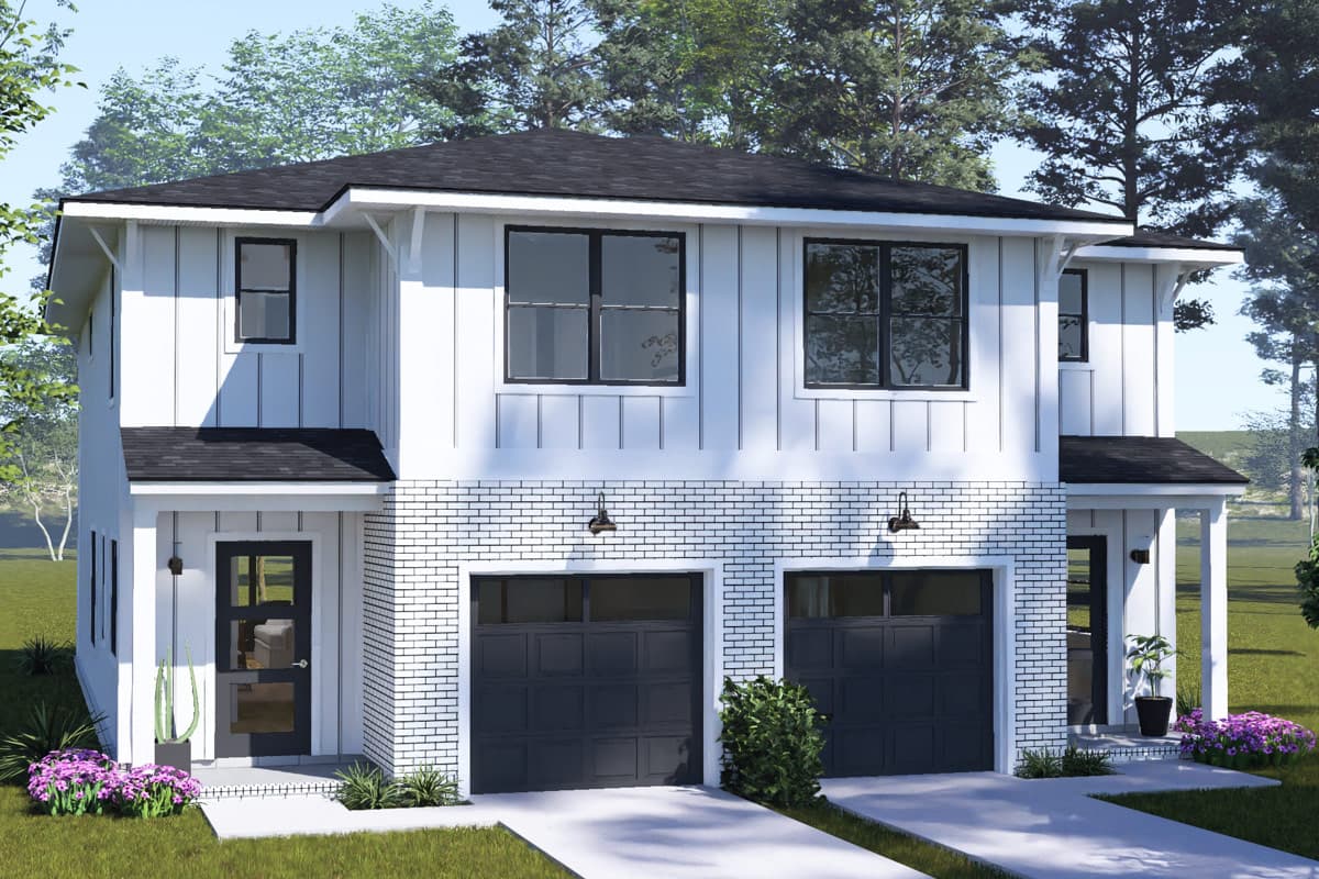 Plan image - 52575WM:Modern Two-Story Duplex House Plan with Three Bedrooms