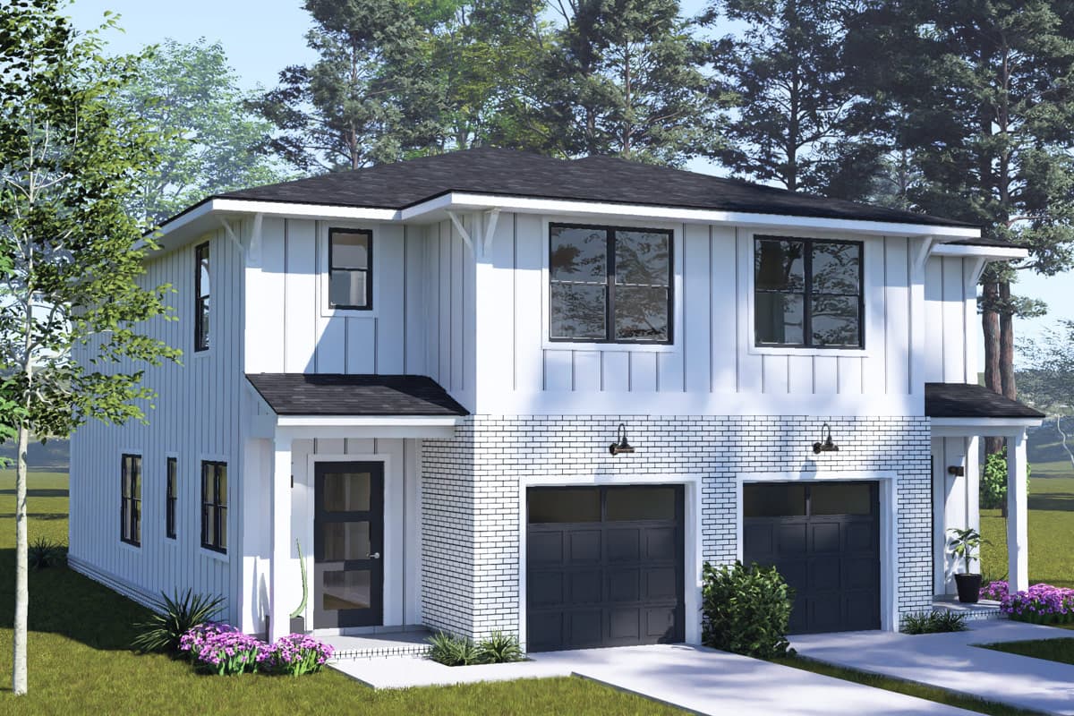 Plan 52575WM: Modern Two-Story Duplex House Plan with Three Bedrooms - Image #3 - Modern, Traditional