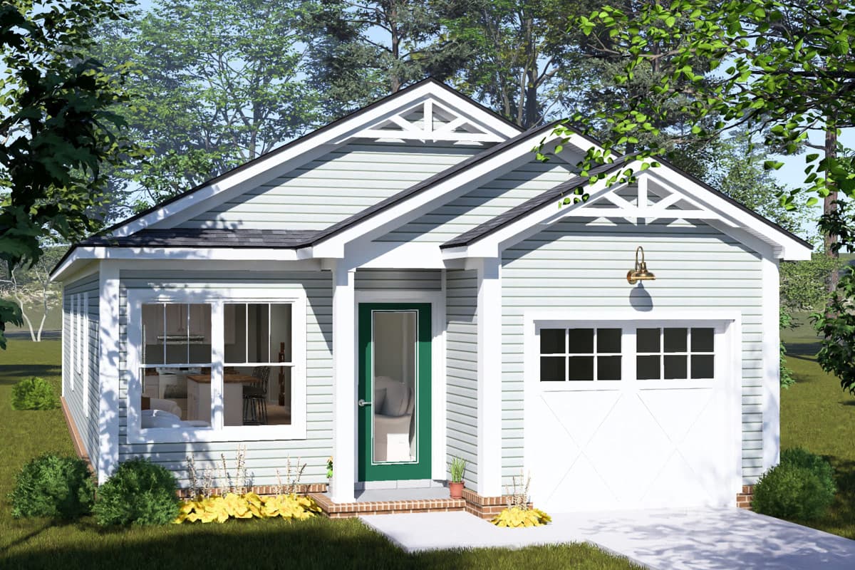 Plan image - 52576WM:Three Bedroom Cottage House Plan with Attached Garage