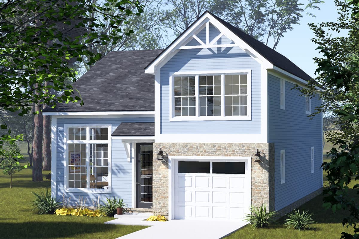 Plan image - 52580WM:Charming Three Bedroom Cottage House Plan with Attached One-Car Garage