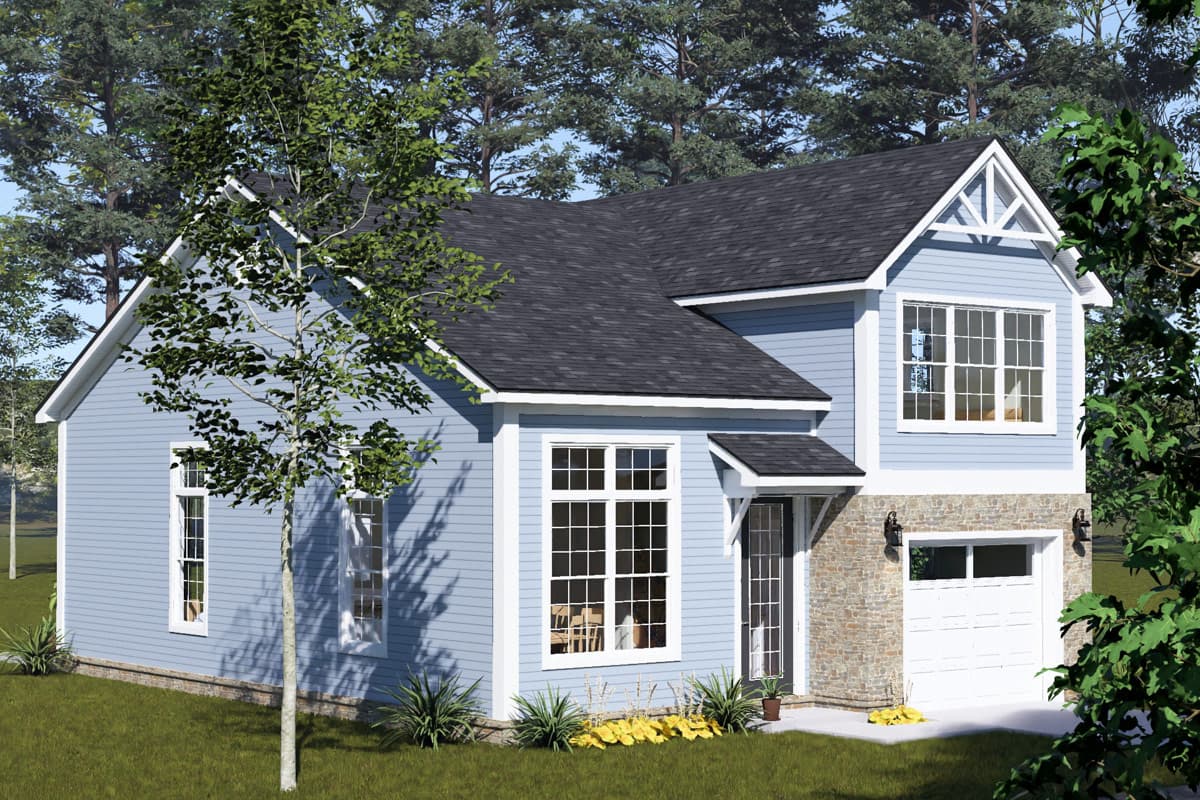 Plan 52580WM: Charming Three Bedroom Cottage House Plan with Attached One-Car Garage - Image #3 - Cottage, Traditional