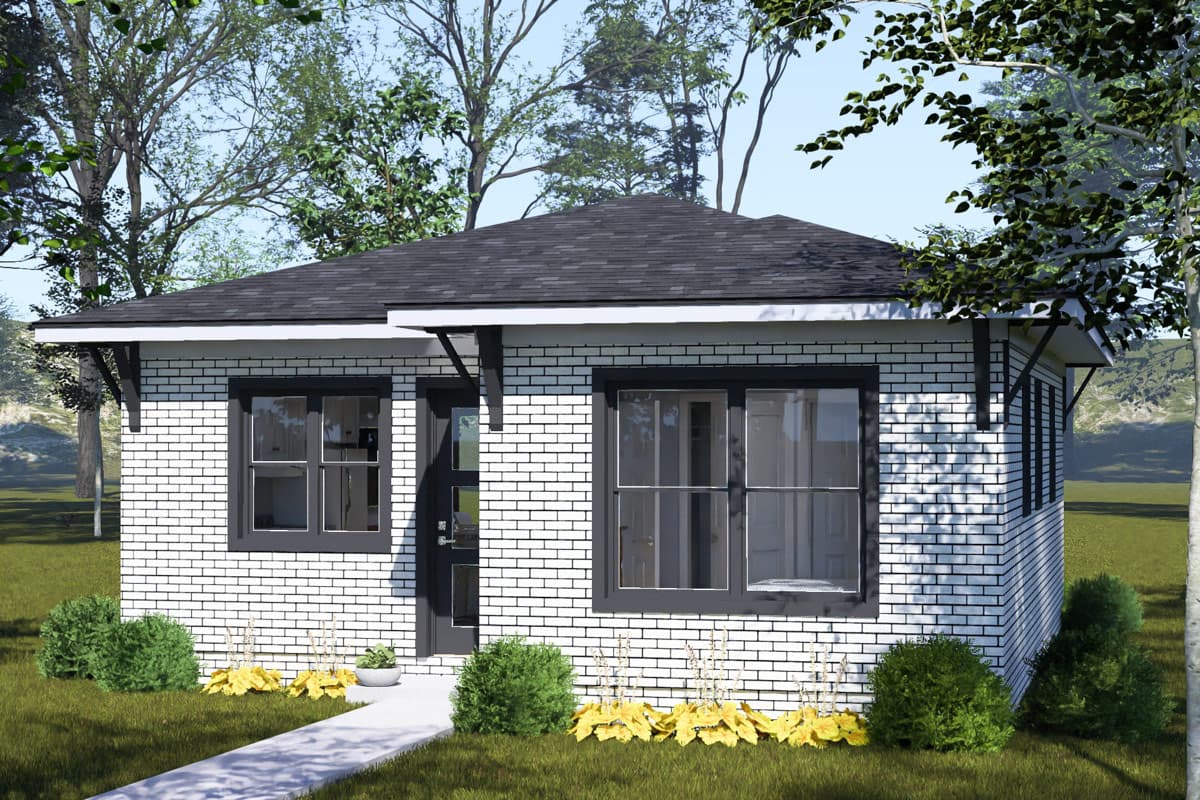 Plan 52583WM: Compact Modern Ranch House Plan with Two Bedrooms and Two Baths - Image #2 - Modern, Ranch